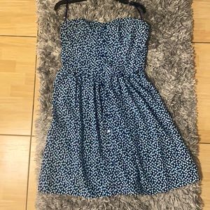 Strapless blue floral dress